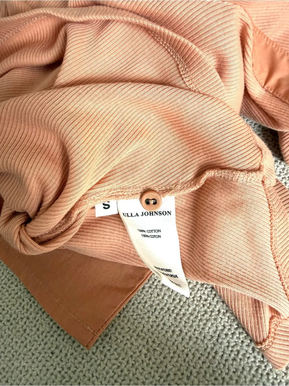 Ulla Johnson Peach Puff-Sleeve Button-Neck Top